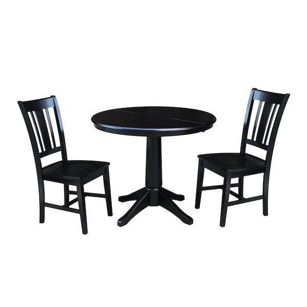 International Concepts Round 36 in Round Extension Dining Table with 2 San Remo Chairs, Black, 36 in W, 48 in L, 30.1 in H K46-36RXT-27B-C10-2 - main